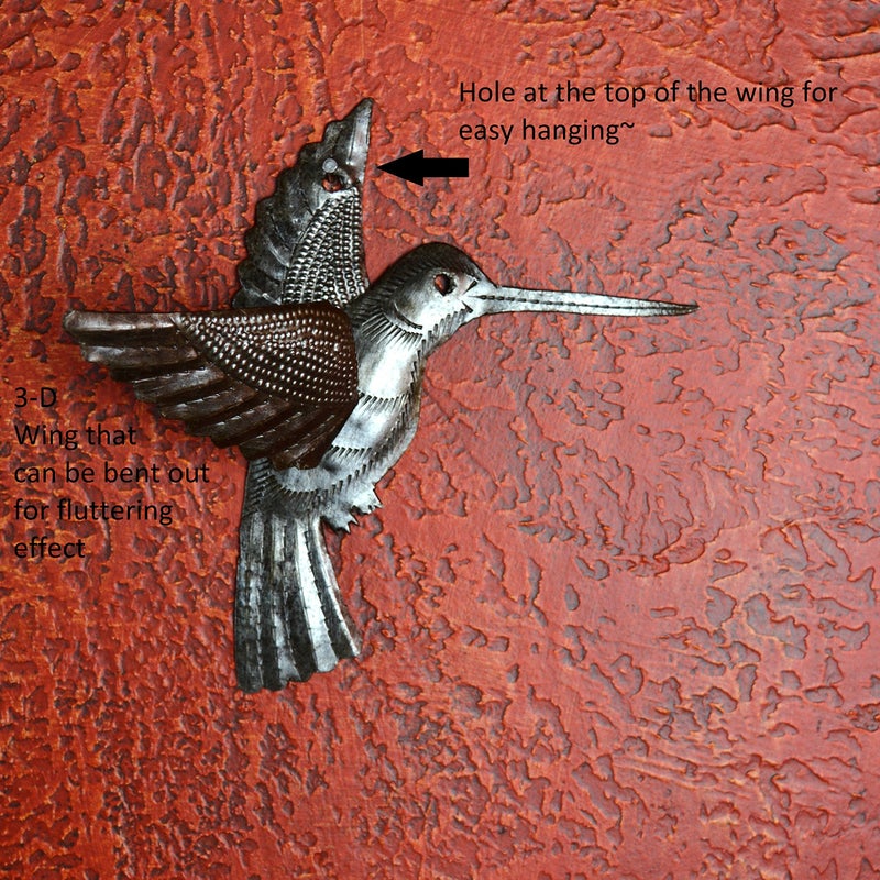 It's Cactus Handmade Hummingbirds Set of 2 6 x 5.5 Inches Nature-Inspired Metal Wall Art Haitian Recycled Steel Birds Good Luck Garden and Home Decorations - Image 5